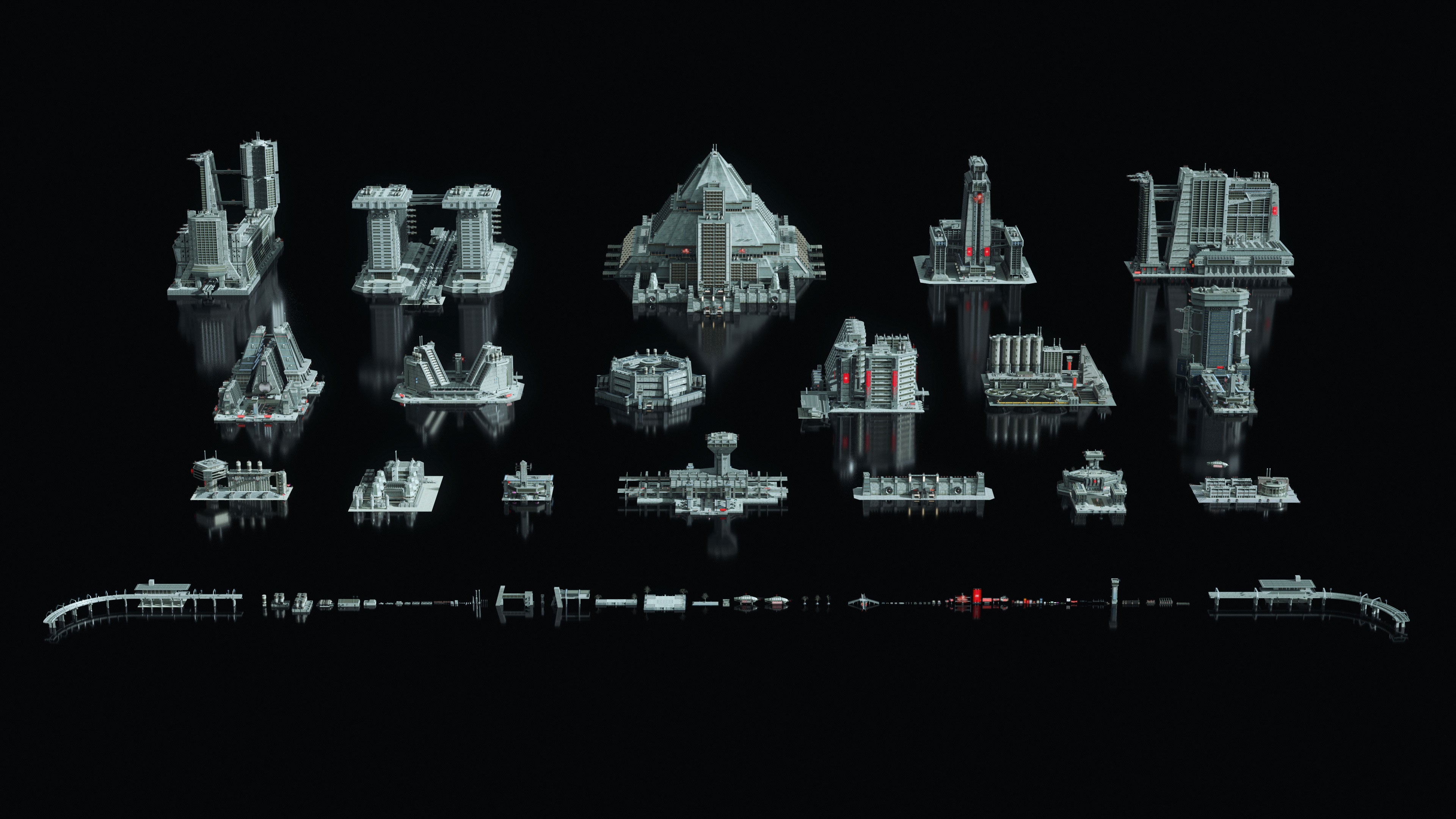 C4D/FBX野兽派美学建筑未来科幻灰白高楼大厦3D模型 Kitbash3D – Brutalist 2055插图1