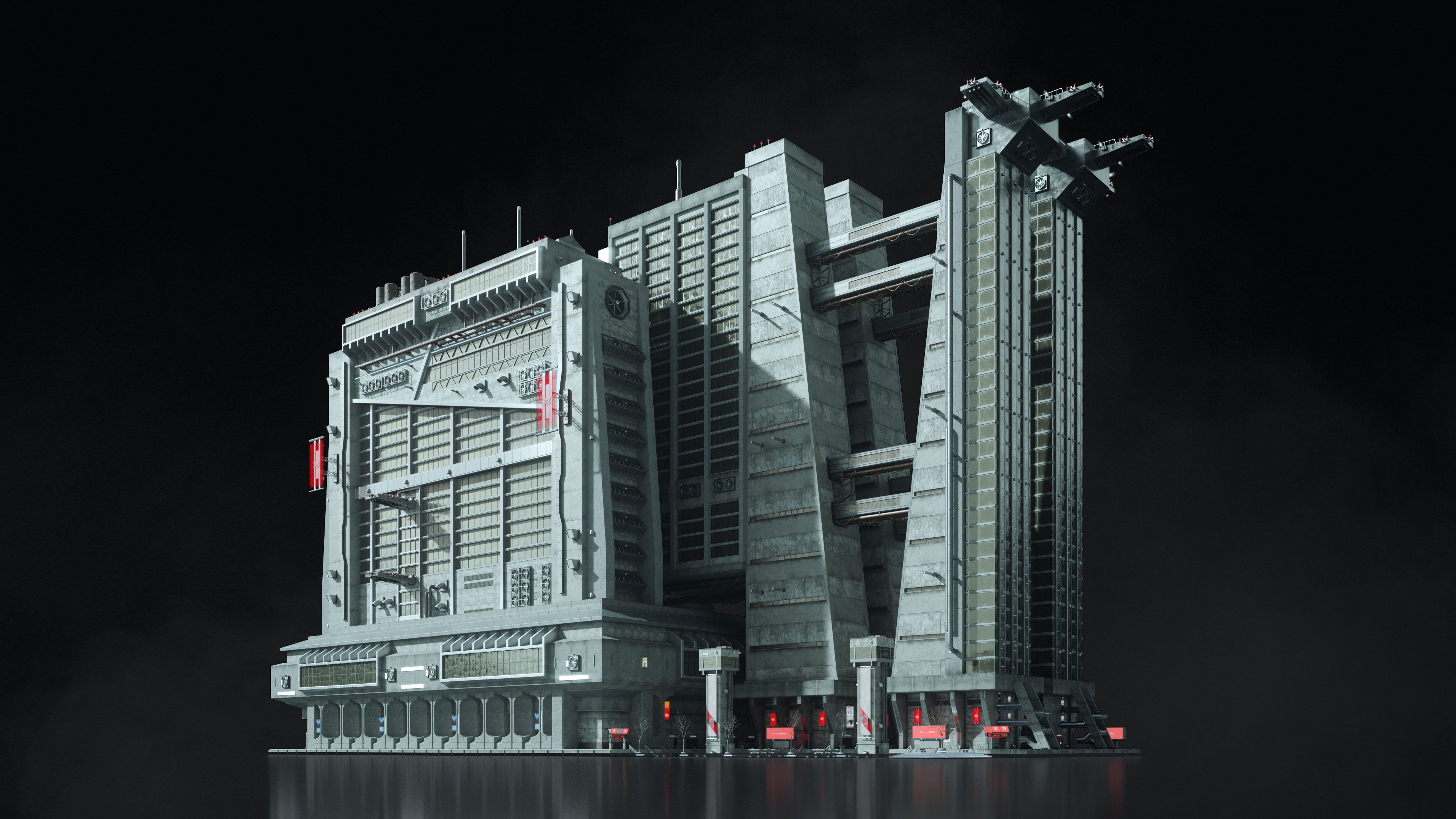 C4D/FBX野兽派美学建筑未来科幻灰白高楼大厦3D模型 Kitbash3D – Brutalist 2055插图7